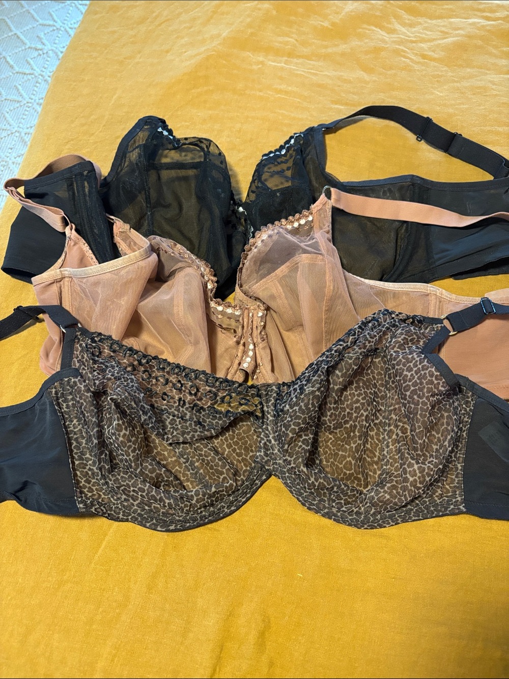 Elomi Black and Nude Sheer Lace Underwire Bra Trio